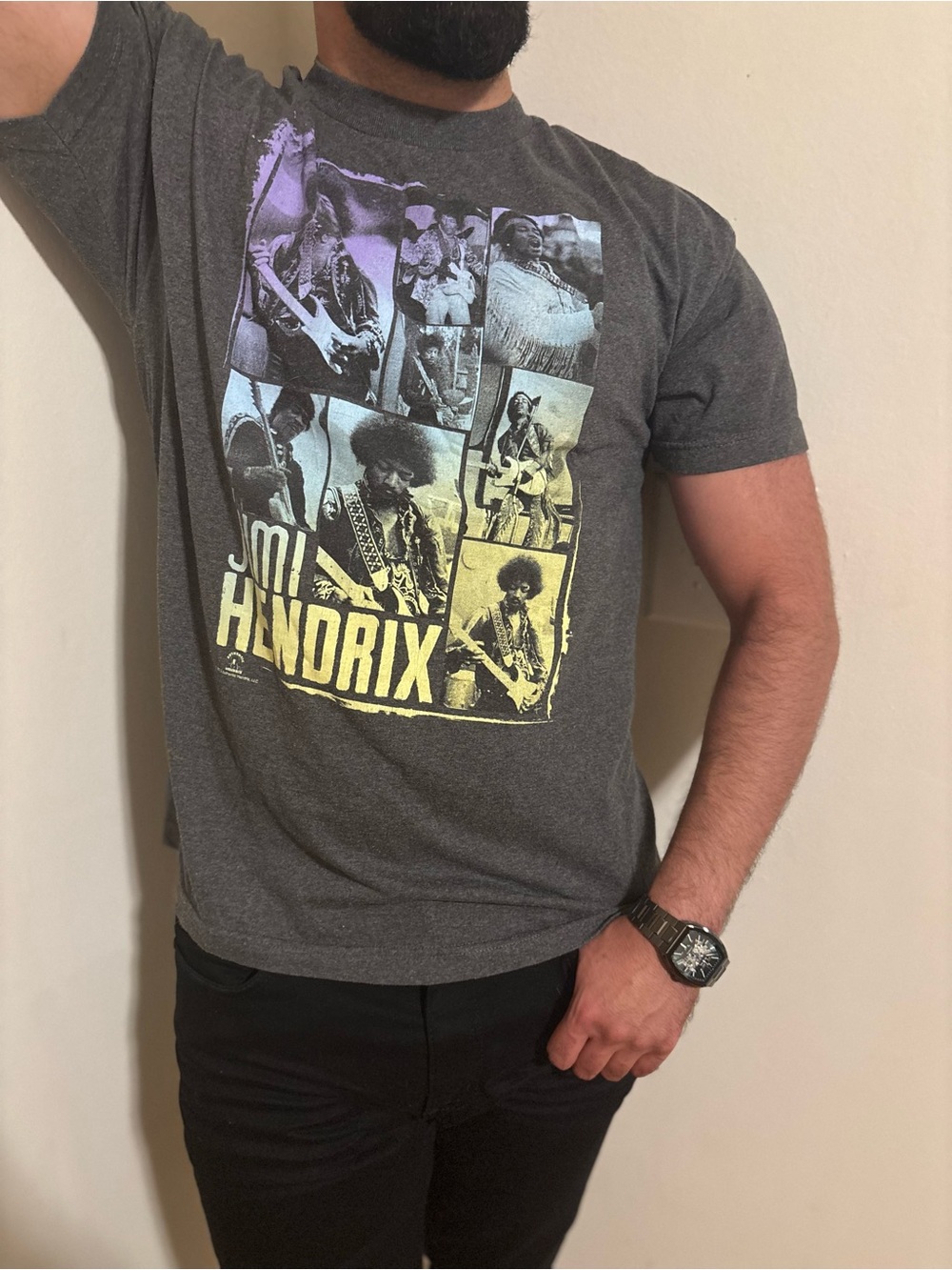 Charcoal Gray Jimi Hendrix Print - Y2K - Picture 5 of 6